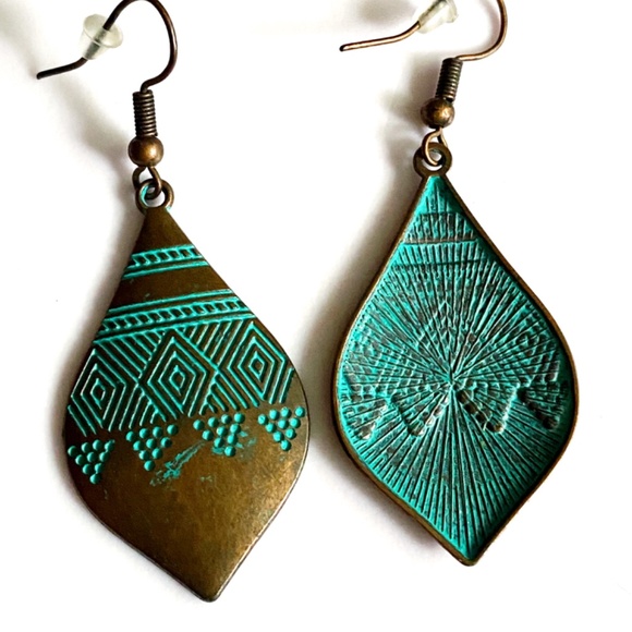 Vintage Copper Green Patina Bohemian Style Earrings - Picture 3 of 3